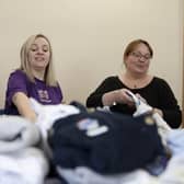 Sarah (left) and Nicola at the Home-Start East Antrim baby bank in Larne. Photo: Baby Bank Alliance