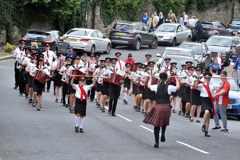 Mavemacullen Accordion Band complete their lap of honour on Wednesday night during their 70th anniversary parade in Markethill. PT32-240.