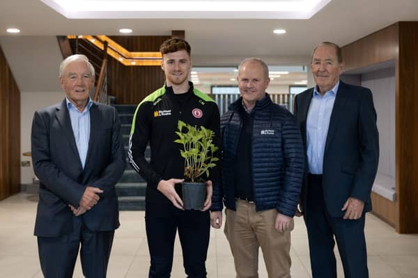 Pictured from left, McAleer & Rushe founder and chairman Seamus McAleer, Tyrone GAA star and Plant the Planet Games participant Conor Meyler, McAleer & Rushe Contracts Director Shane McCullagh and McAleer & Rushe Chief Executive Eamonn Laverty.