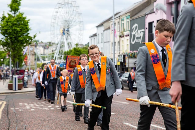 Junior Orange Lodge members parading in Bangor.