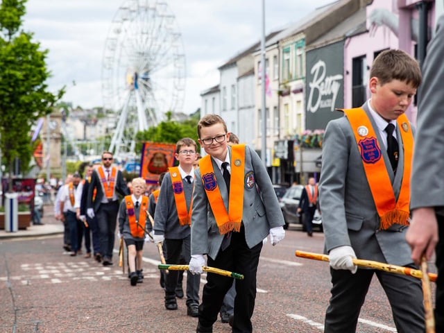 Junior Orange Lodge members parading in Bangor.