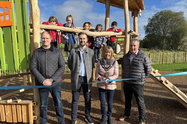 Children from Millington Nursery School had a great time at the official opening of the new Mahon Road play park, with Lord Mayor Margaret Tinsley, Councillor Alan Mulholland, Councillor Lavelle McIlwrath and Councillor Kyle Moutray. Picture: ABC Borough Council