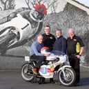 The countdown is on for this year’s Armoy Road Races, which takes place on Friday 25th July and Saturday 26th July, with a strong lineup of sponsors supporting the event. Davey Chambers, third from left, owner of Brap Moto, joint sponsor of the Senior Support Race alongside Park Electrical Services, is pictured alongside motorcycle road racer, Ray McCullough, AMRRC Chairman, Gareth McAuley and Clerk of Course, William Munnis. CREDIT AMRRC