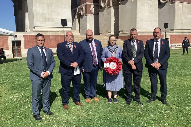 Deputy Lord Mayor of Armagh City, Banbridge and Craigavon, Councillor Jessica Johnston and delegation pictured at the Thiepval Memorial to the Missing remembrance service.