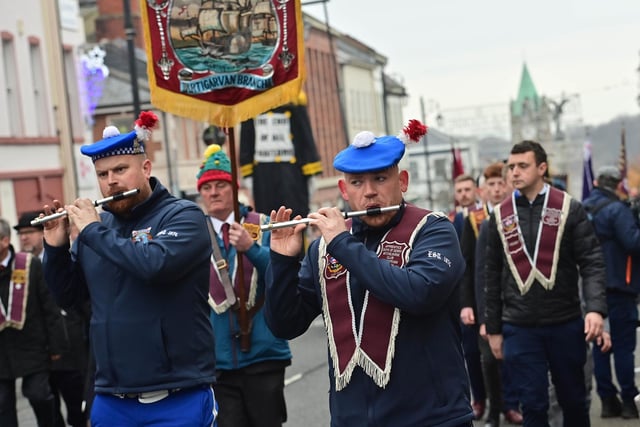 Bands members and Apprentice Boys step out during the parade.