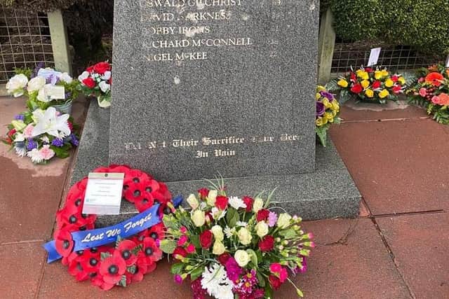 Wreaths were placed at the memorial stone to the eight Protestant workmen murdered at Teebane crossroads, Cookstown, 31 years ago.