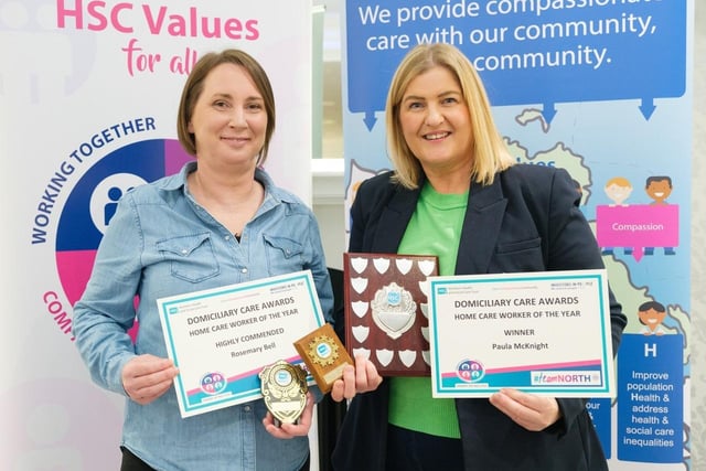 Coleraine Homecare worker Rosemary Bell who was joint highly commended in the Homecare Worker of the Year category pictured with overall winner Paula McKnight.