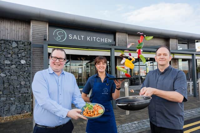 Neil Walker, Manager of Salt Kitchen is pictured with team members, Lisa Gamble and Gary Scott Chef/Director of Salt Kitchen.