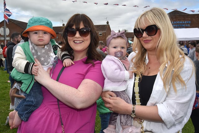 Having a great time at the fun day are Leo Murney (9 months), mum, Amanda, Violet Donaldson (6 months) and mum, Rachael. PT18-256.