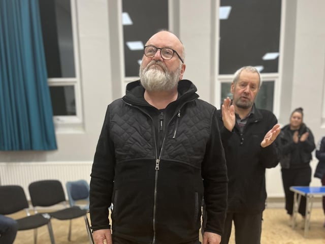 Pictured in rehearsals for Ballywillan Drama Group's production of Fiddler on the Roof are Paul Sleet and Jim Everett.