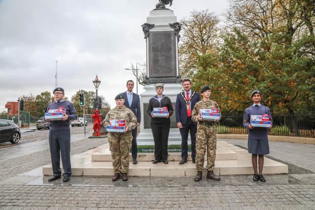 RAF, Army and Sea Cadets with Lisburn and Castlereagh City Council Chief Executive David Burns and Mayor Councillor Scott Carson. Pic by Norman Briggs, rnbphtographyni