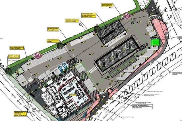 The new layout for the proposed filling station is designed to improve the flow of vehicles and customers around the site. Credit: ABC planning portal