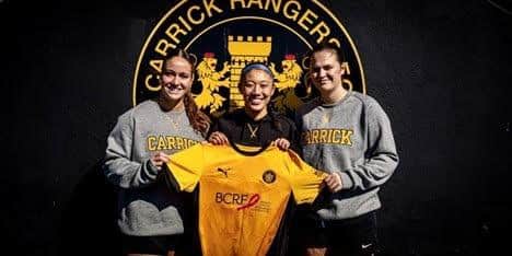 Flagler College women’s football players have spent the summer training with Carrick Rangers FC Falcons. Photo: submitted