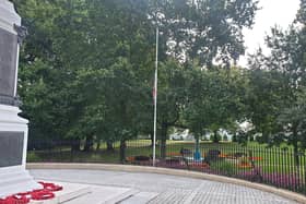 The Union Flag flies 365 days per year on some war memorials in Northern Ireland, such as this one at Lisburn's Castle Gardens.