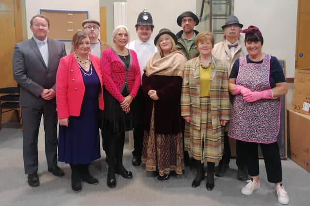 The cast of Agatha Crusty and the Village Hall Murders. Photo: Larne Drama Circle