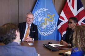 Health Minister Mike Nesbitt met Dr Rhonda Sealey-Thomas, Assistant Director, Pan American Health Organisation (PAHO), and colleagues at PAHO headquarters in Washington. Photo by Kelvin Boyes / Press Eye.
