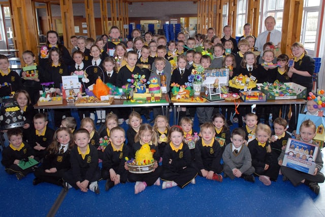 The class winners and runners up at the King's Park Primary School 'design a real egg for Easter' competition in March 2010 which was judged by Cara Coleman of Orange Tree Crafts.