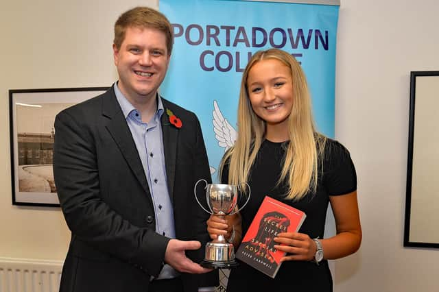 Guest of Honour, Mr Peter Cardwell presents the Cardwell Cup for A Level Politics