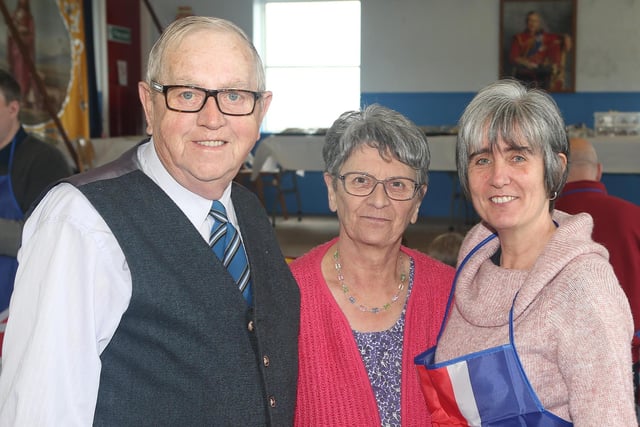 Robert and Wendy McIlroy with Carole McKeague  pictured at the Friends of Castlecatt War Memorial Association Coronation tea party for King Charles
