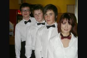 Francine Woods, Miles Canning, Darren Teeney and Stephen Lecky are pictured at Whitehead Community Centre during a 2007 charity event in aid of Northern Ireland Leukaemia Research.