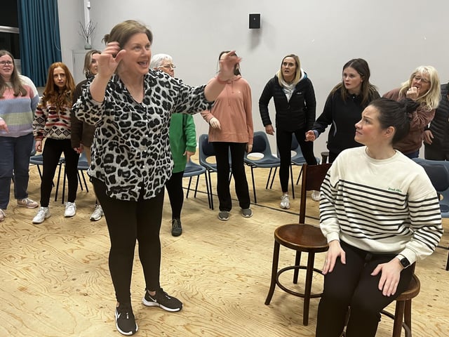 Pictured in rehearsals for Ballywillan Drama Group's production of Fiddler on the Roof are Una Culkin (Golde), Clare Campbell (Tzeitel) and the female ensemble.