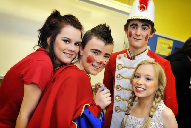 Demi-Louise Davis, Jonah Greenfield,  Ryan Jackson and Samantha Bird wait for the beginning of "The Night Before Christmas" at Dromore High School in 2010