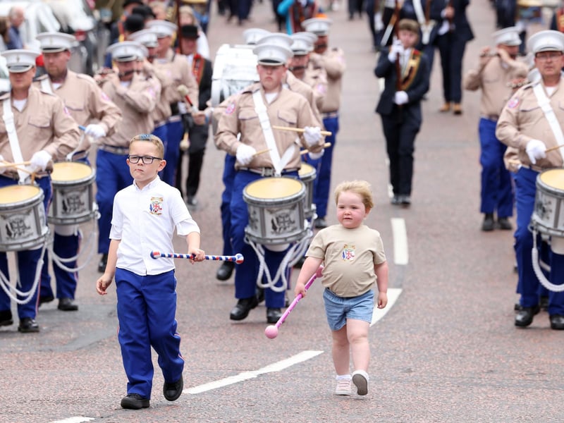 Youngsters lead the Roxburn Loyalists band during the Bangor parade.
