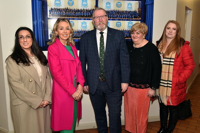 Upper Bann MLA, Doug Beattie MC paid a visit to the St John the Baptist's College open day on Saturday along with party colleague Councillor Kate Evans, right. Also included are from  left, Tanya Martin, chair of the board of govenors; Mrs Noella Murray, school principal, and Geraldine Lawless, member of the board of govenors. PT03-208.