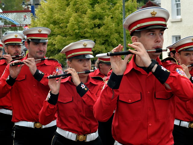 Flute band members playing during the RBP Last Saturday parade in Loughgall. TH25.