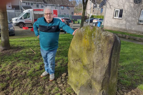 Freddie Gorman pictured at the ancient standing stone in Lisburn. Pic contributed by Freddie Gorman