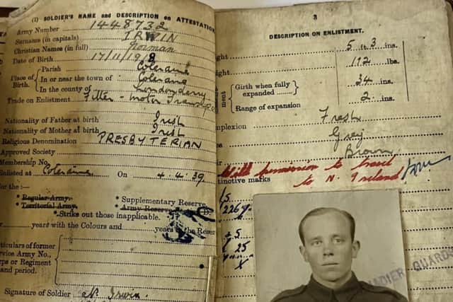 The enlistment certificate of the late Norman Irwin BEM.