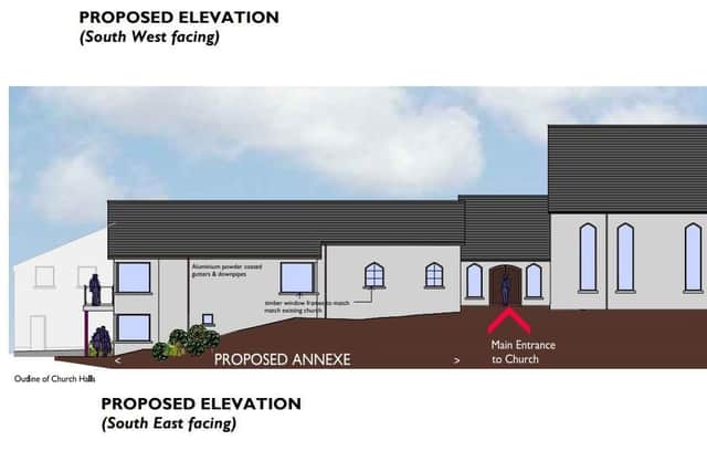 Newmills Presbyterian Church and its proposed annexe. Credit: ABC planning portal