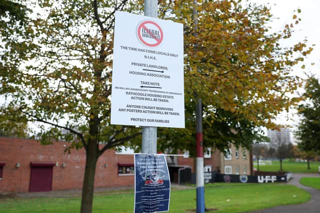 One of the posters erected over recent days in Rathcoole. (Picture by Jonathan Porter/PressEye).