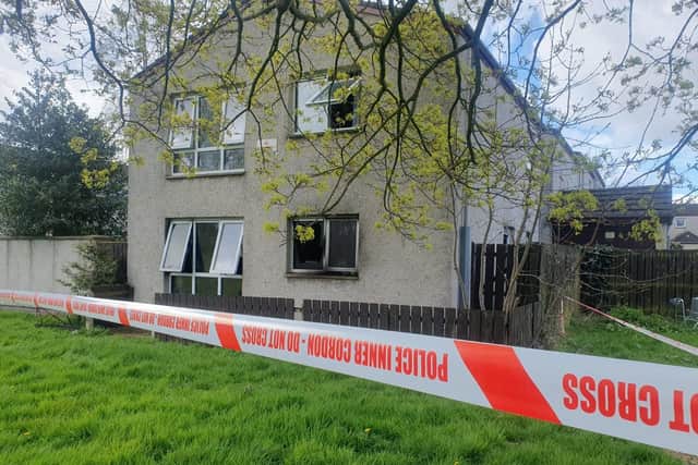The scene of a fire at an apartment in the Enniskeen area of Craigavon.