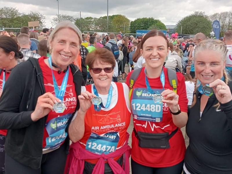 Deirdre Quinn, Maeve Cairns, Anne McCloskey, Bronagh Brunton - relay runners for Air Ambulance Northern Ireland.