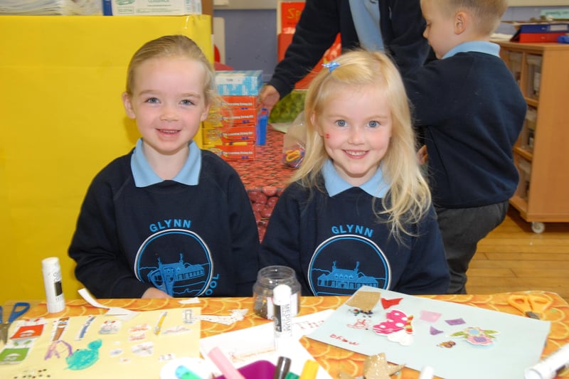 Glynn Primary School P1 pupils Jamie and Maya busy making pictures back in 2011. INLT 36-314-PR