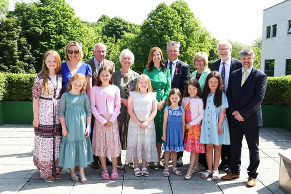 Keith and Kristyn Getty are pictured with family members at the ceremony.  Photo by Press Eye.