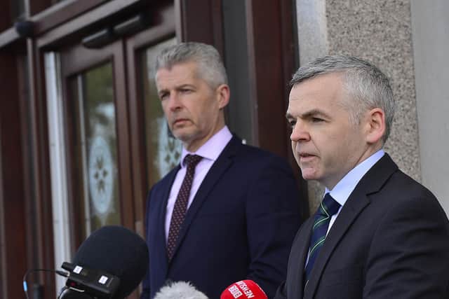 Detective Chief Superintendent Eamonn Corrigan made a new appeal regarding the attempted murder of DCI John Caldwell. He was joined by Crimestoppers Director of Operations Mick Duthie. Picture By: Arthur Allison/Pacemaker Press.