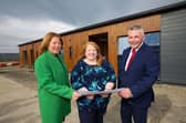 Justice Minister Naomi Long is pictured during a visit to Magilligan Prison where she viewed the ongoing work on a new kitchen and café project and plans for new prisoner accommodation. Included are Beverley Wall, Director General of the Northern Ireland Prison Service, and Gary Milling, Governor of Magilligan Prison. CREDIT DOJ