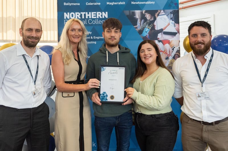 Daniel Murray Inspirational Student Winner with Helen Hampsey, Assistant Curriculum Director Teaching & Learning, Ryan Stirling, Stuart Wingar and Carla McKinless
