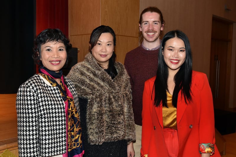 Pictured at the Chinese New Year celebrations are from left, Tri Lien Ly, Wendy Fong, Ciaran Mulholland and Crystal Fong. PT04-218.