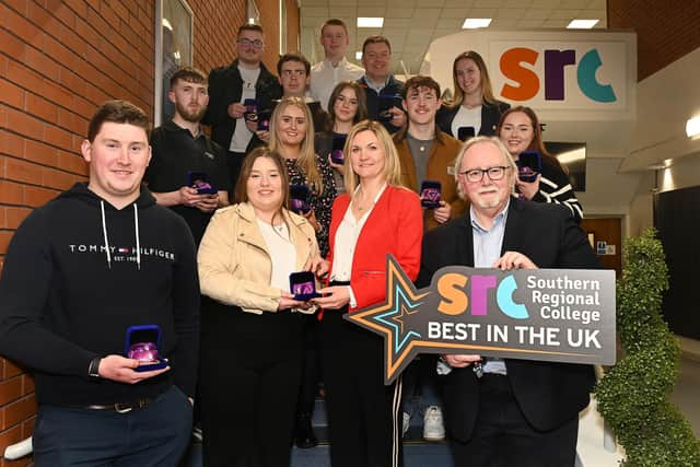 WorldSkills UK medallists with SRC Principal Lee Campbell and Chair of Governing Body Dr. Thomas Moore.