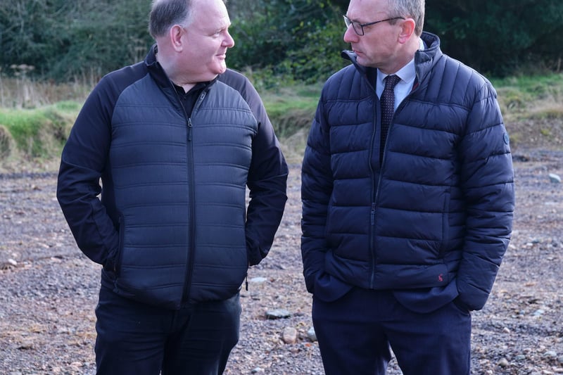Michael Kelly from Rural Action and Mid Ulster MLA Keith Buchanan discuss plans at the site of the new community and visitor facility in Pomeroy.