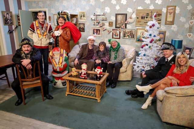 The Cast of Give My Head Peace on set during filming for their Christmas special.  Picture: BBC