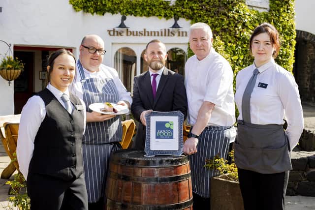 Kirsty McCook – Restaurant Supervisor, Gordon McGladerry – Executive Chef, Alan Walls – General Manager, Alan Hope – Head Chef and Billie Jane Thompson – Food & Beverage Assistant pictured with the award.