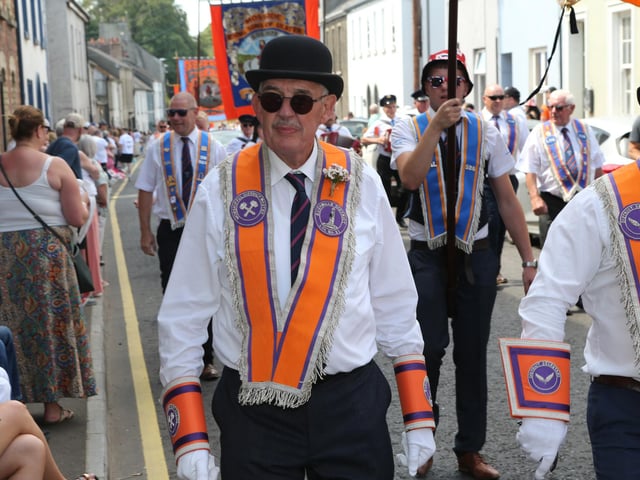 Ballymoney, Rasharkin, Cloughmills, Bushmills and Ballycastle were in attendance at the Twelfth demonstration in Ballymoney with a total of 43 Lodges and 22 bands.