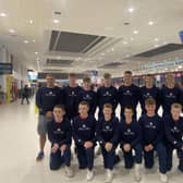 The Ballyclare High contingent pictured ahead of their flight from Belfast International Airport. Pic: Ballyclare High.