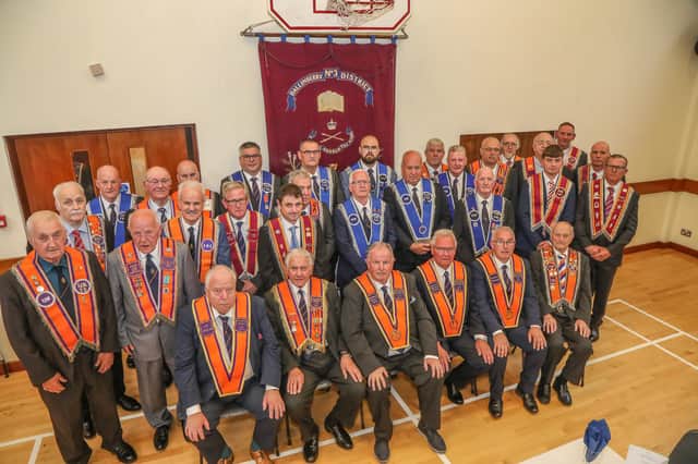 Ballinderry District Officers, hosts of the South Antrim Combine 12th of July Demonstration 2023. Pic Credit: Norman Briggs, rnbphotographyni