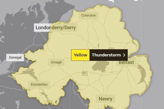 Yellow warning in place for thunderstorms. Met Office image