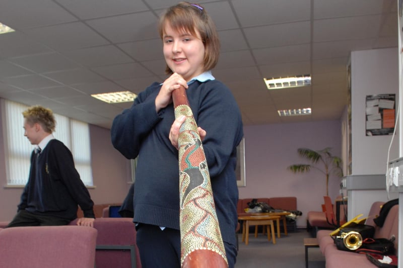 Alize McColm played the didgeridoo at the Larne High School and St Comgall's College joint 50th anniversary concert. LT23-335-PR